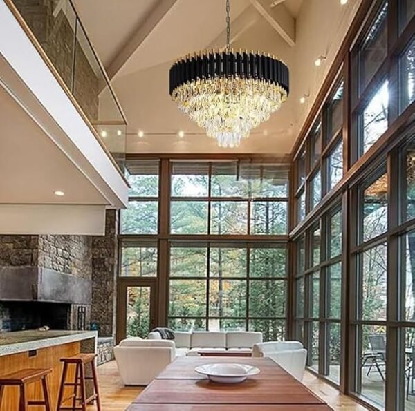 Modern Crystal Black Gold Chandeliers with Ceiling Light Fixture for Living Room | Jhumar | Chandelier for Restaurant | Jhoomar for Hotel | Light Fixture Chandelier Bedroom and Hall 600Mm - Image 2