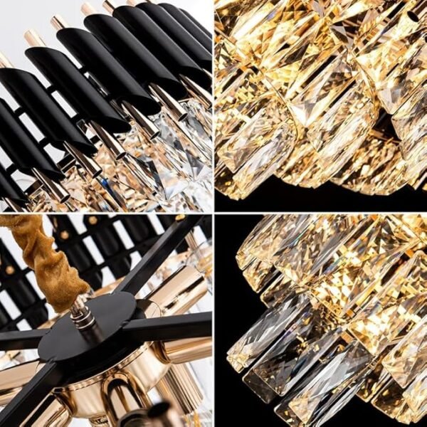 Modern Crystal Black Gold Chandeliers with Ceiling Light Fixture for Living Room | Jhumar | Chandelier for Restaurant | Jhoomar for Hotel | Light Fixture Chandelier Bedroom and Hall 600Mm - Image 7