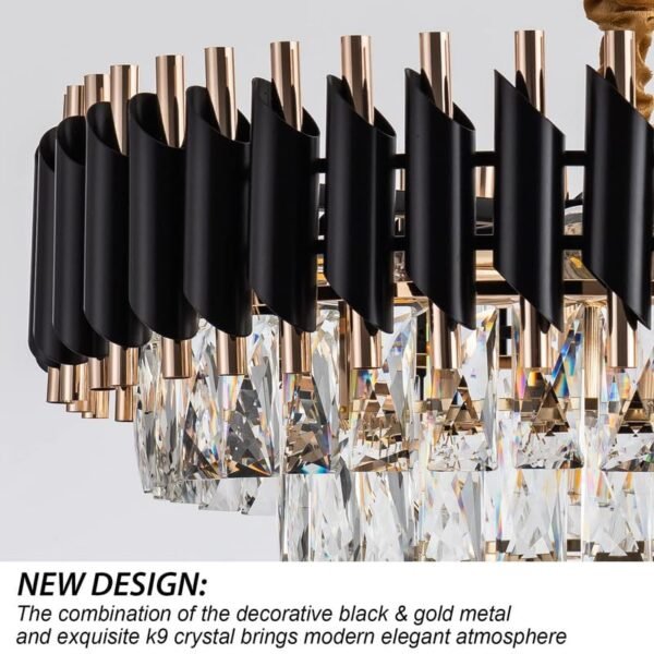 Modern Crystal Black Gold Chandeliers with Ceiling Light Fixture for Living Room | Jhumar | Chandelier for Restaurant | Jhoomar for Hotel | Light Fixture Chandelier Bedroom and Hall 600Mm - Image 5