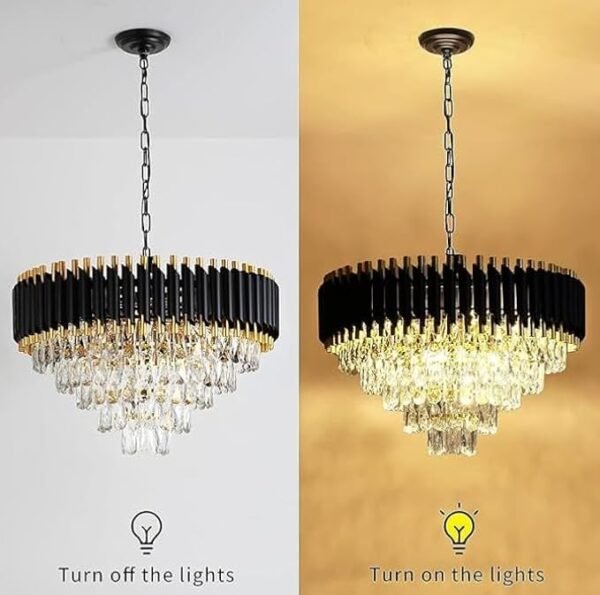 Modern Crystal Black Gold Chandeliers with Ceiling Light Fixture for Living Room | Jhumar | Chandelier for Restaurant | Jhoomar for Hotel | Light Fixture Chandelier Bedroom and Hall 600Mm - Image 4