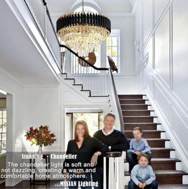 Modern Crystal Black Gold Chandeliers with Ceiling Light Fixture for Living Room | Jhumar | Chandelier for Restaurant | Jhoomar for Hotel | Light Fixture Chandelier Bedroom and Hall 600Mm - Image 3